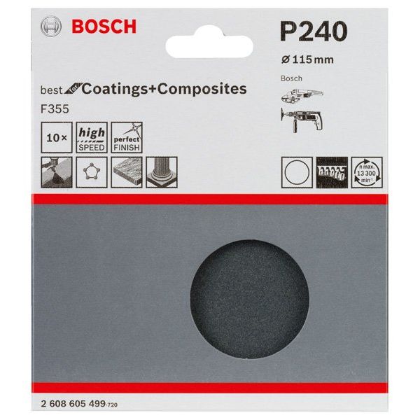 Bosch - Schleifpapier/Schleifvlies PRO F355 Schleifblatt, 115 2608605499 mm, 240, 10-tlg