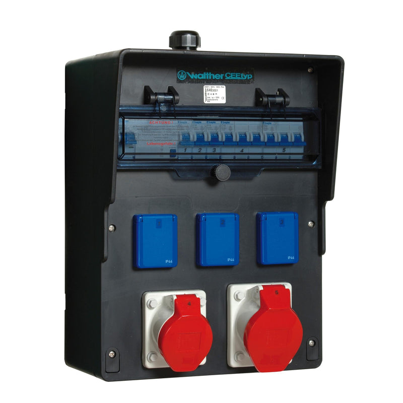 Walther Werke - CEE-Steckdosen-Kombination (IEC 60309) Wandverteiler 6463005 vollgummi, sw − 1 Stück