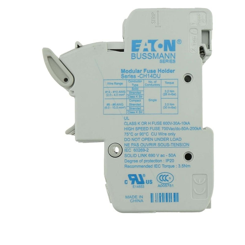Eaton - Halter für zylindrische Sicherung Sicherungshalter Niedersp. 1 POLE 14X#CH141DNU 50A AC 690V 1polig+N − 3 Stück