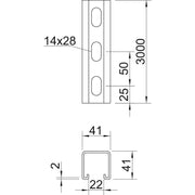 OBO Bettermann Vertr - Stiel/Profilschiene Profilschiene MSL4141P3000FT gelocht,Schlw. 22mm − 3 Meter