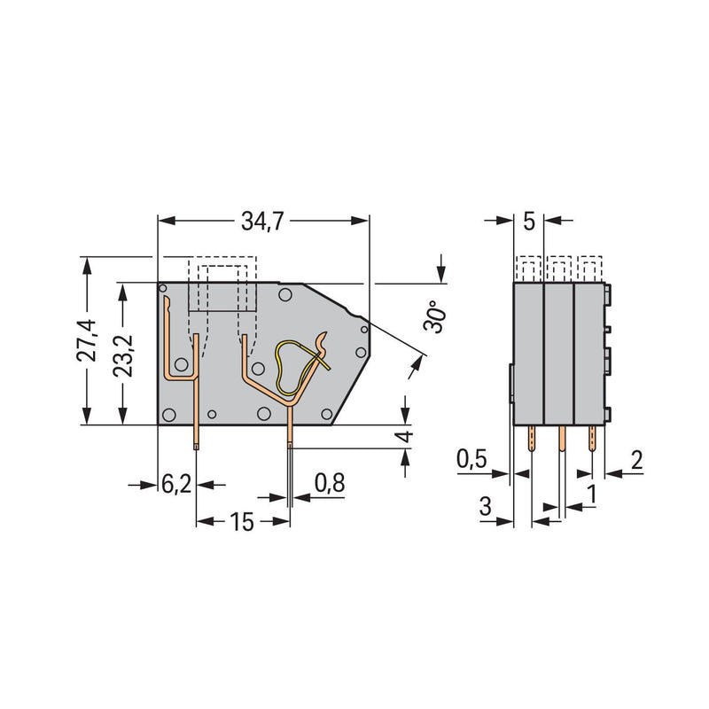 WAGO - Leiterplattenklemme Anreihbare Leiterplattenk. 742-111 2,5 mm²,grau − 300 Stück