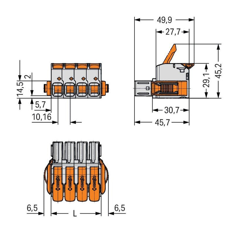 WAGO GmbH & Co. KG - Ein- und mehrpolige Klemmenleiste 1-Leiter-Federleiste Hebel 832-1103/037-000 Push-inCAGECLAMP,lgr − 15 Stück