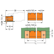 WAGO - Leiterplattensteckverbinder THT-Stiftleiste Lötstift 231-965/001-000 1,2x1,2,abgew.,or − 100 Stück
