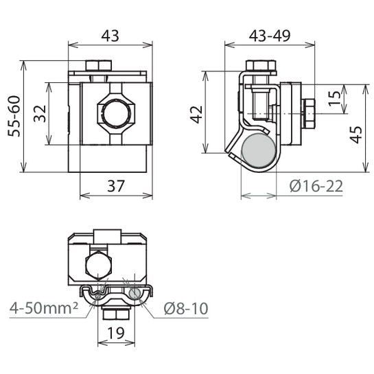 DEHN - Anschlussklemme für Blitzschutz Dachrinnenklemme DRK810AQ450W1622V2A f. Wulst 16-22mm