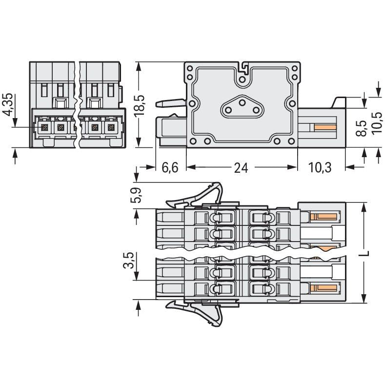 WAGO - Ein- und mehrpolige Klemmenleiste 2-Leiter-Kombistecker 734-365/037-000 1,5mm²,lichtgrau − 50 Stück