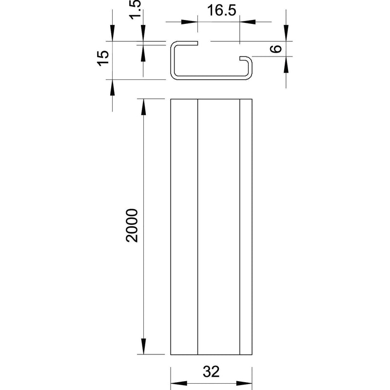 OBO Bettermann - Tragschiene 2064 GTP 2M ungelocht − 2 Meter