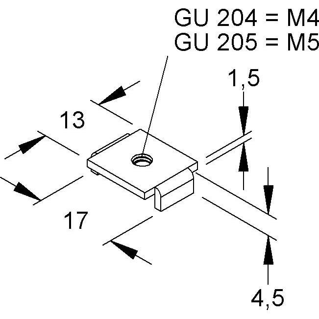 Niedax - Gleitmutter Gleitmutter GU 205 − 100 Stück

