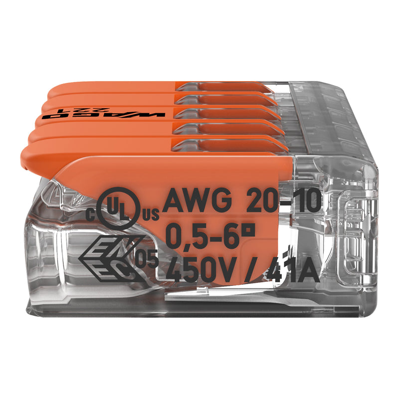 WAGO - Steckklemme Compact-Verbindungsklemme 221-615 5-Leiter bis 6qmm − 15 Stück