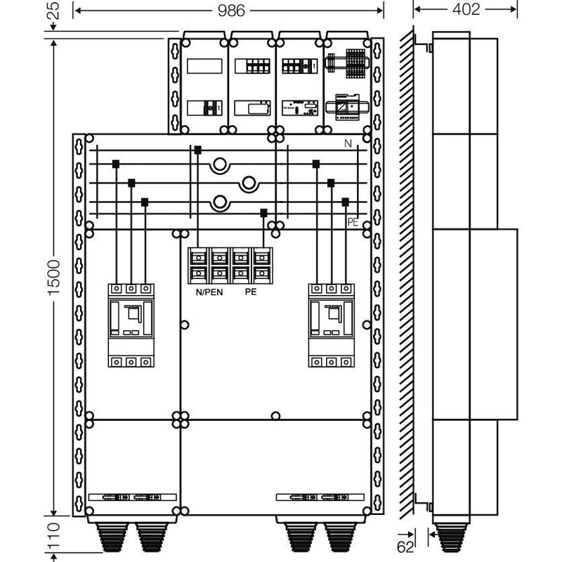 Hensel - Verteilerbaugruppe mit Leistungsschalter Mi AE 6665 315kW/350kVA, 3-p