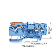 WAGO GmbH & Co. KG - Durchgangs-Reihenklemme 3-Leiter-Durchgangsklemme 2102-1304 2,5qmm, blau − 50 Stück