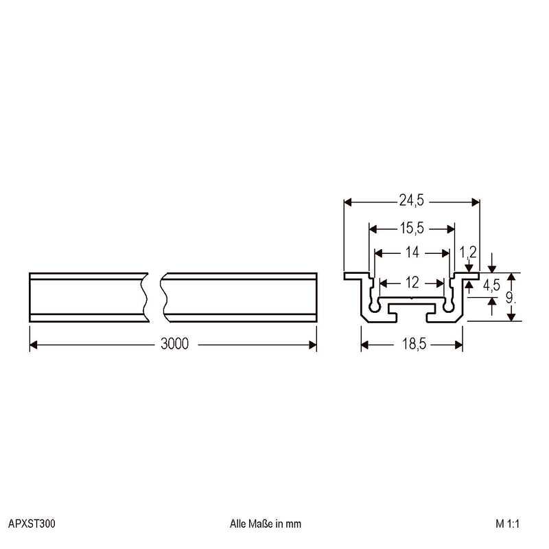 EVN Lichttechnik - Mechanisches Zubehör/Ersatzteile für Leuchten Alu-Profil APXST300 300cm-Alu eloxiert