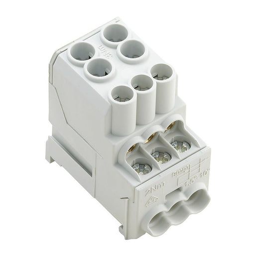 Weidmüller - Durchgangs-Reihenklemme Hauptleitungsabzweigklemme WPD 100 2X25/6X10 GY W-Reihe, TS 35 − 3 Stück
