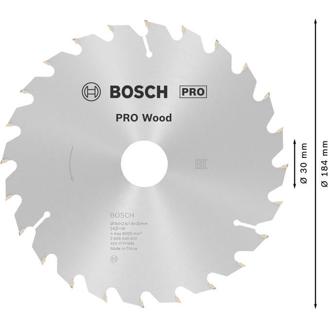 Bosch - Kreissägeblatt PRO Wood Kreissägeblatt, 2608640610 184 x 2,6 x 30 mm