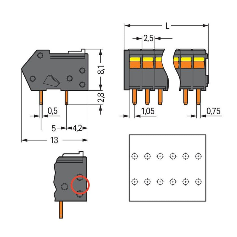 WAGO - Leiterplattenklemme THR-Leiterplattenklemme 218-102/000-604 0,5 mm²,schwarz − 100 Stück