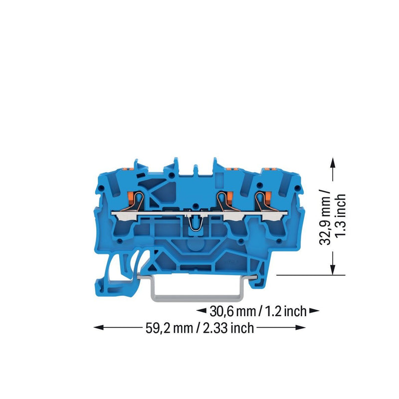 WAGO - Durchgangs-Reihenklemme 3-Leiter-Durchgangsklemme 2202-1304 2,5qmm, blau − 100 Stück