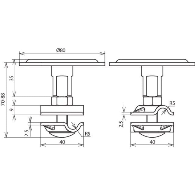 DEHN - Fangeinrichtung für Blitzschutz Fangpilz FP D80 ET70 8.10 V2A f. Rd 8-10mm NIRO