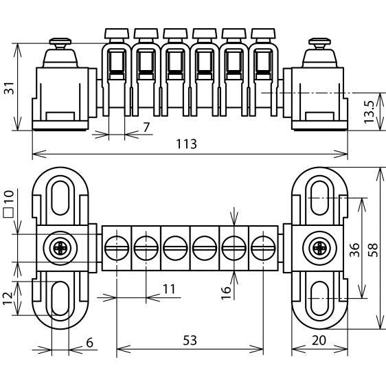 DEHN - Potentialausgleich-Schiene Potentialausgleichschiene PAS 6RK OH 6x2,5-25 (Mini)