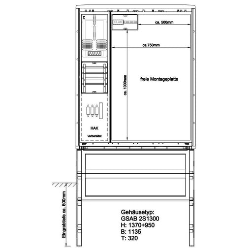 GSAB Elektrotechnik - Zähler-Komplettschrank Zähleranschlußsäule 42.00.1P11Gr.2 VNB-Teil m. 1/3-Tür