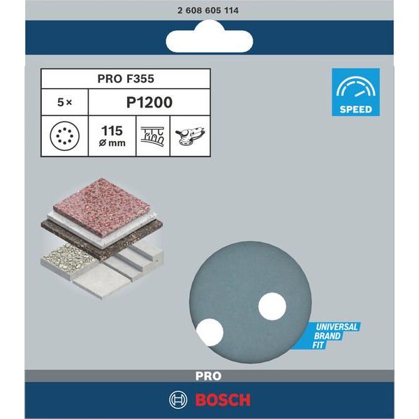 Bosch - Schleifpapier/Schleifvlies PRO F355 Schleifblatt, 115 2608605114 mm, G1200, 5-tlg