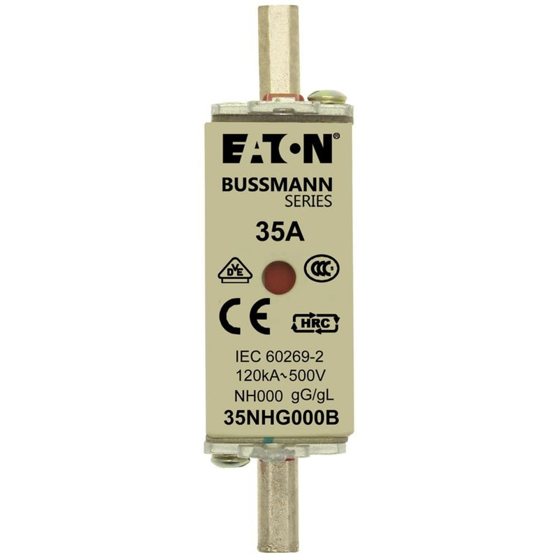 Eaton - Messersicherung Sicherungseinsatz Nieders. NH FUSE 35#35NHG000B 35A AC 500V 120kA − 3 Stück