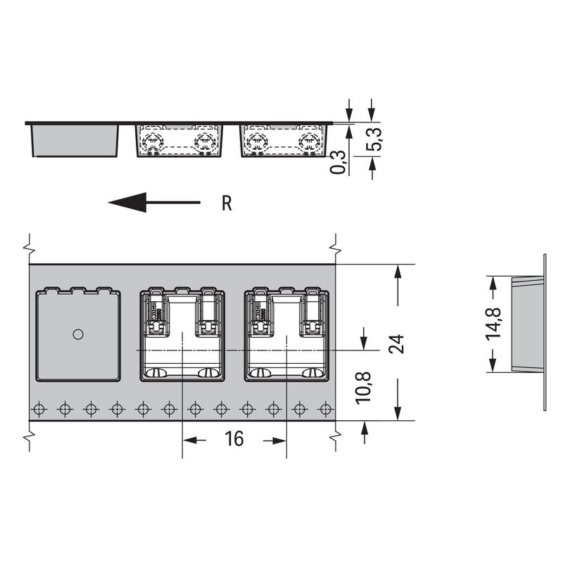 WAGO GmbH & Co. KG - Ein- und mehrpolige Klemmenleiste SMD-Leiterplattenklemme 2060-852/998-404 Drücker,0,75mm²,weiß − 6750 Stück