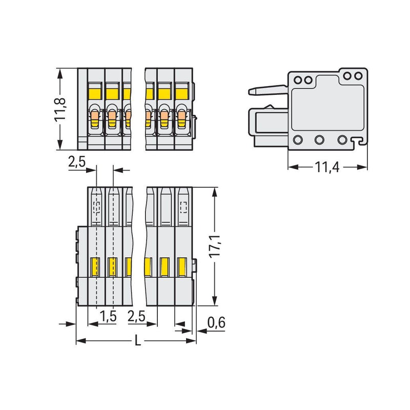 WAGO - Kabelsteckverbinder für Leiterplattensteckverbinder Federleistenklemme 733-108 2,5mm, 8-pol. − 100 Stück