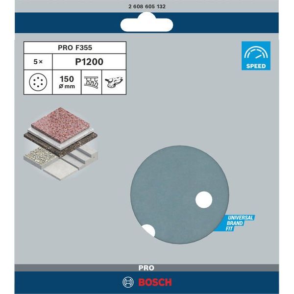 Bosch - Schleifpapier/Schleifvlies PRO F355 Schleifblatt, 150 2608605132 mm, G1200, 5-tlg