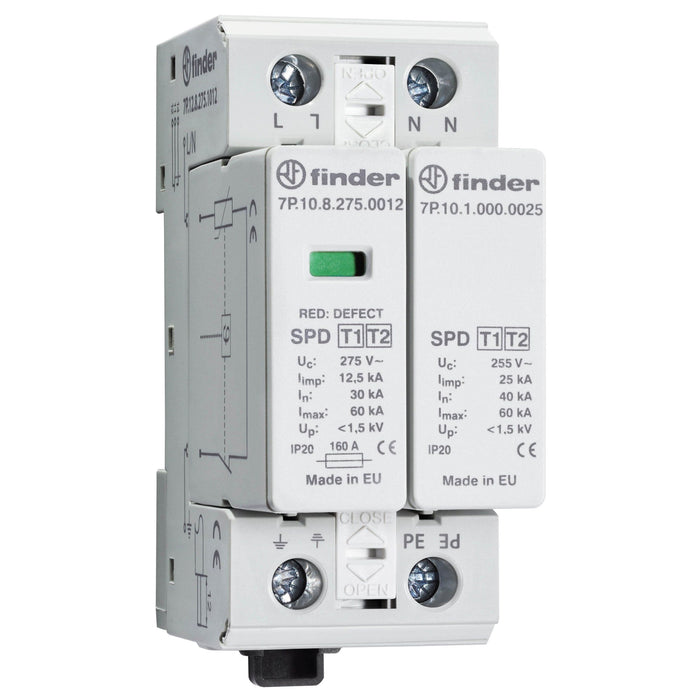 Finder - Kombi-Ableiter für Energietechnik Überspannungsableiter 7P.12.8.275.1012 Typ 1, Varistor  − 1 Stück
