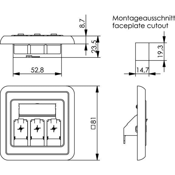 Telegärtner - Kommunikationsanschlussdose Kupfer Modul-Aufnahme 3-fach 100021410 80x80, aws