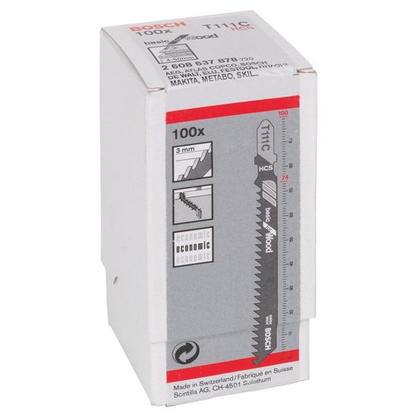 Bosch - Stichsägeblatt Basic for Wood, 100er-Pack 2608637878