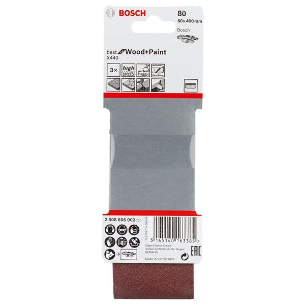 Bosch - Schleifpapier/Schleifvlies PRO X440 Schleifband, 60 x 2608606002 400 mm, 80, 3-tlg