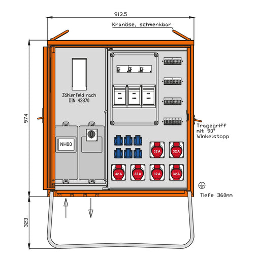 Walther Werke - Baustromverteiler Anschlussverteilerschrank WAV0432CR1 69kVA f.Container