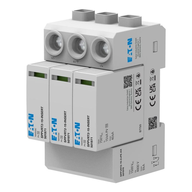 Eaton - Überspannungsableiter für Energietechnik/Stromversorgung PV-Überspannungsschutz SPPVRT2-15-2+PE 1500V,Klasse2geprüft
