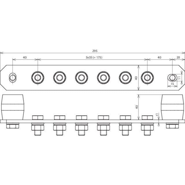 DEHN - Potentialausgleich-Schiene Potentialausgleichschiene PAS I 6AP M10 V2A o. Abdeckung NIRO