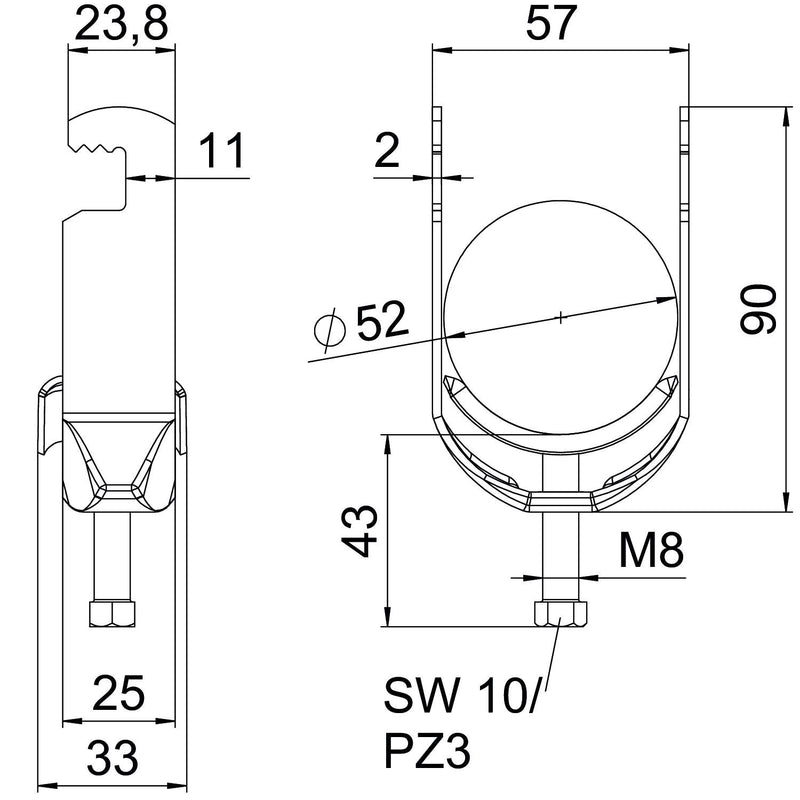 OBO Bettermann - Bügelschelle BS-F1-M-52 FT 46-52mm − 100 Stück