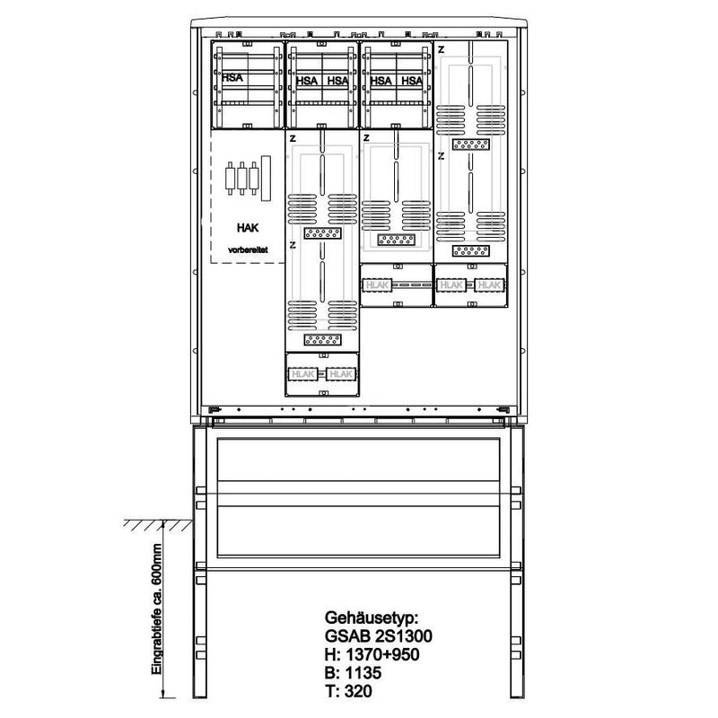 GSAB Elektrotechnik - Zähler-Komplettschrank Zähleranschlusssäule 09.00.1P51HSA e.onAVACON 5ZP o.TSG