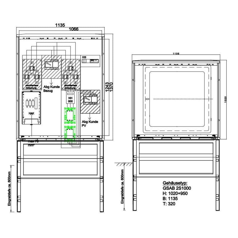 GSAB Elektrotechnik - Zähler-Komplettschrank Wandlermessung 02.W100.AR01-Ei 100A