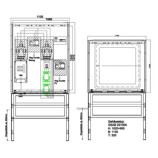 GSAB Elektrotechnik - Zähler-Komplettschrank Wandlermessung 02.W100.AR01-Ei 100A