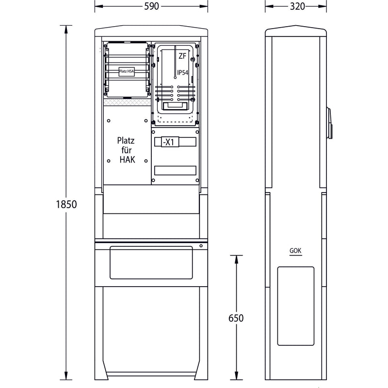 uesa - Zähler-Komplettschrank Zähleranschlußsäule ZAS-S-1-S ENSO 2100x590x320mm