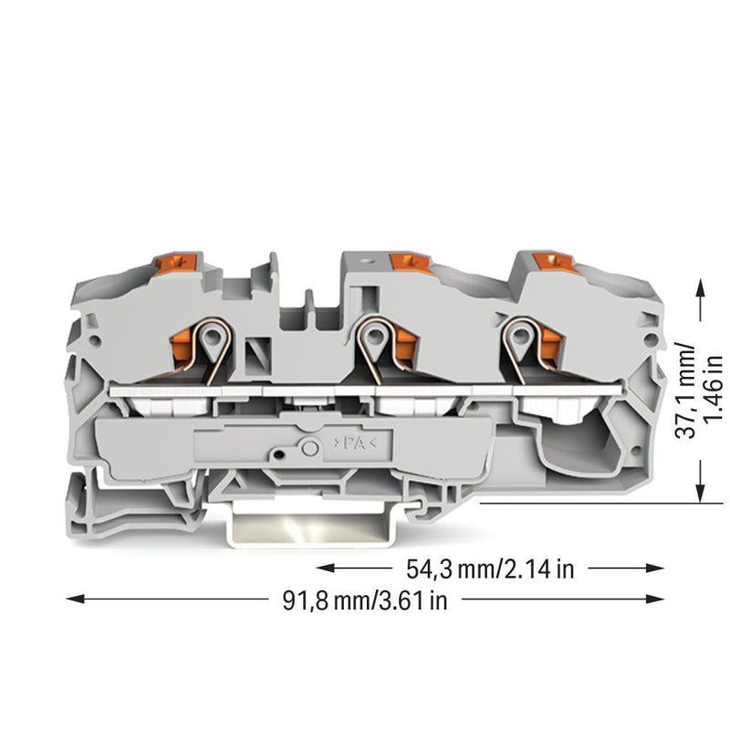 WAGO - Durchgangs-Reihenklemme 3-Leiter-Durchgangsklemme 2216-1301 16qmm, grau − 20 Stück