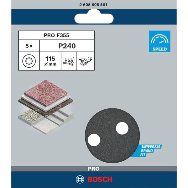 Bosch - Schleifpapier/Schleifvlies PRO F355 Schleifblatt, 115 2608605561 mm, 240, 5-tlg