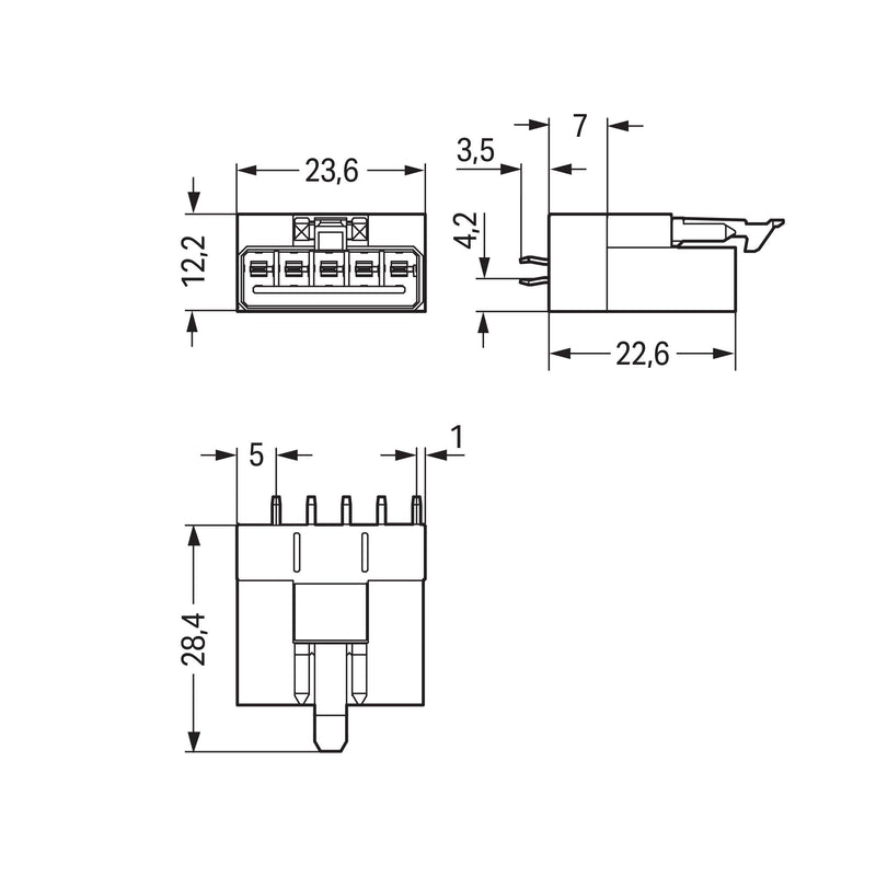 WAGO - Leiterplattensteckverbinder Stecker für Leiterplatten 890-835 5-polig,weiß − 50 Stück