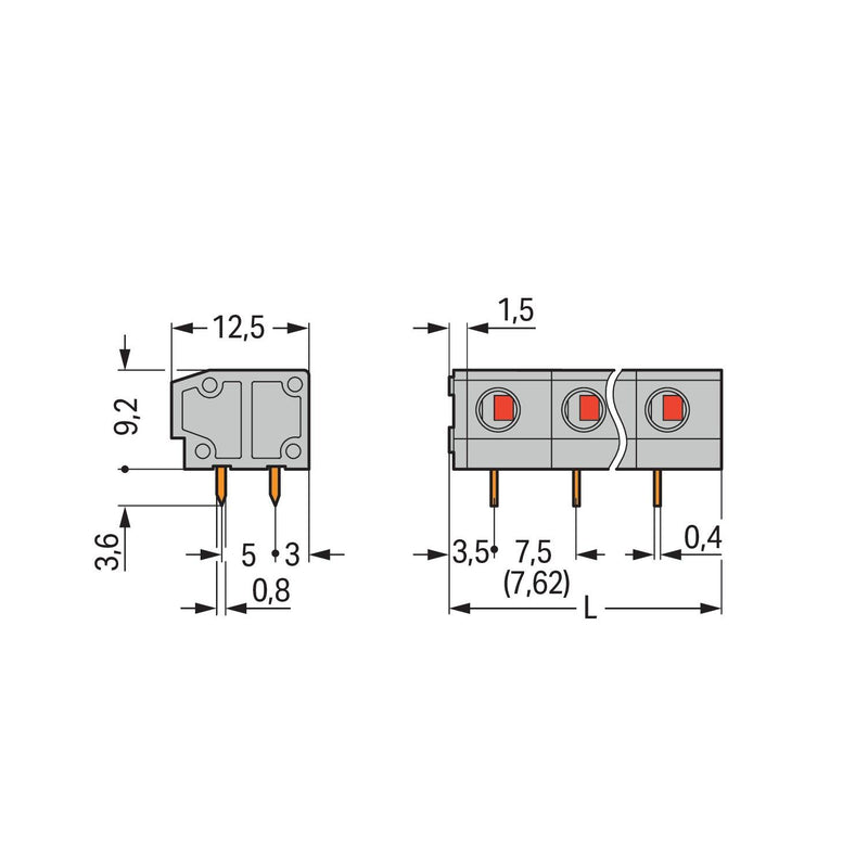 WAGO - Leiterplattenklemme 235-504 2,5mm² − 35 Stück