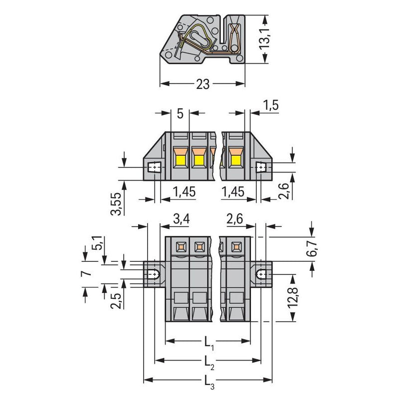 WAGO - Kabelsteckverbinder für Leiterplattensteckverbinder Federleiste 731-505/031-000 5-pol. 5mm − 50 Stück