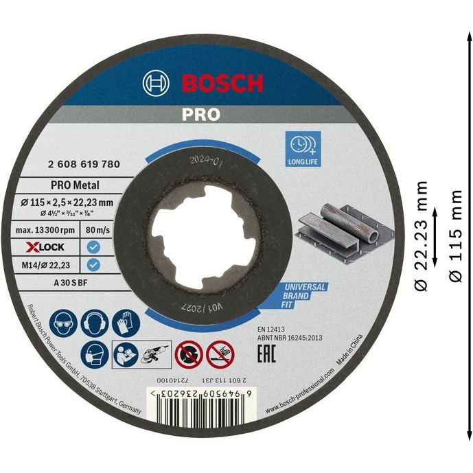 Bosch - Trenn-/Schleifscheibe PRO Metal X-Lock 2608619780 Trennscheibe 115 x