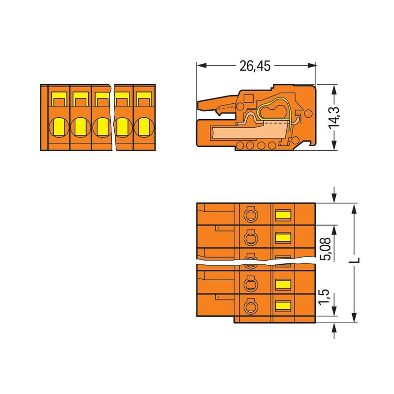 WAGO - Kabelsteckverbinder für Leiterplattensteckverbinder Federleiste 231-309/026-000 9p 5,08mm orange − 50 Stück