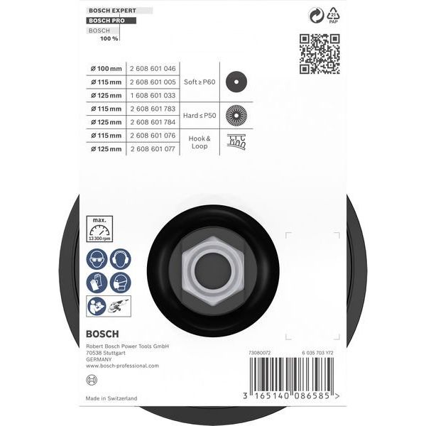 Bosch - Stützteller für Schleifwerkzeug PRO Stützteller, 115 mm, 2608601076 M14, Klettverschluss